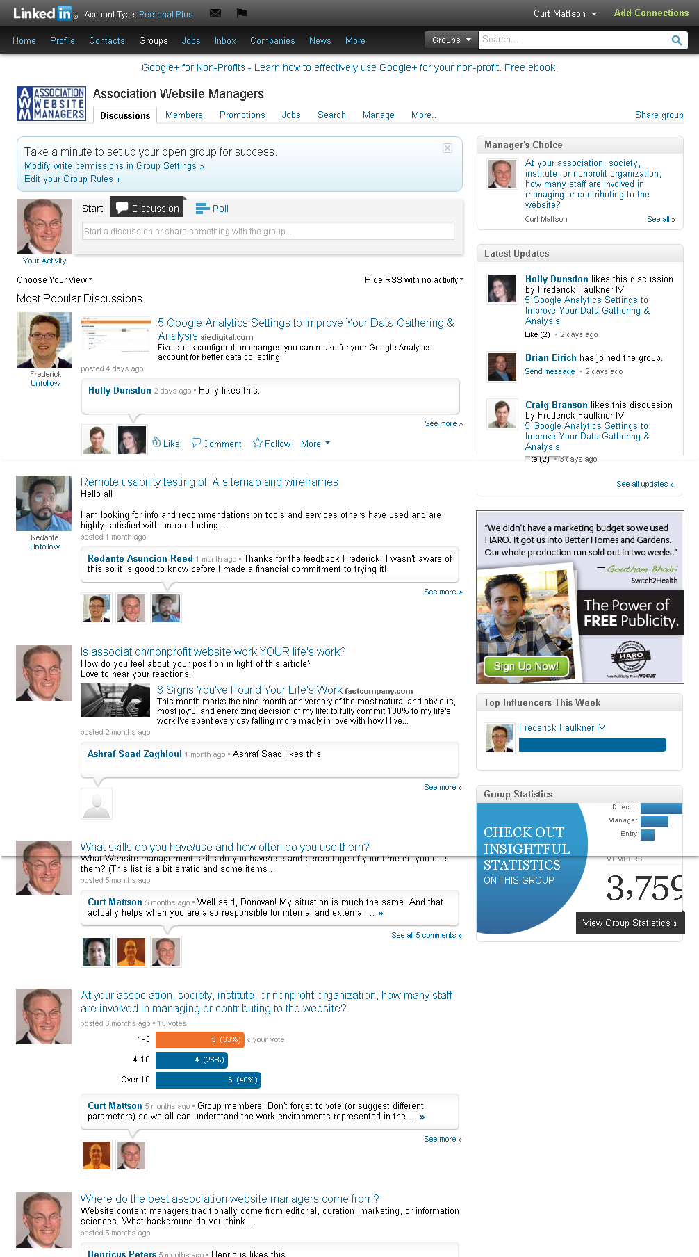Association Website Managers LinkedIn Group screenshot