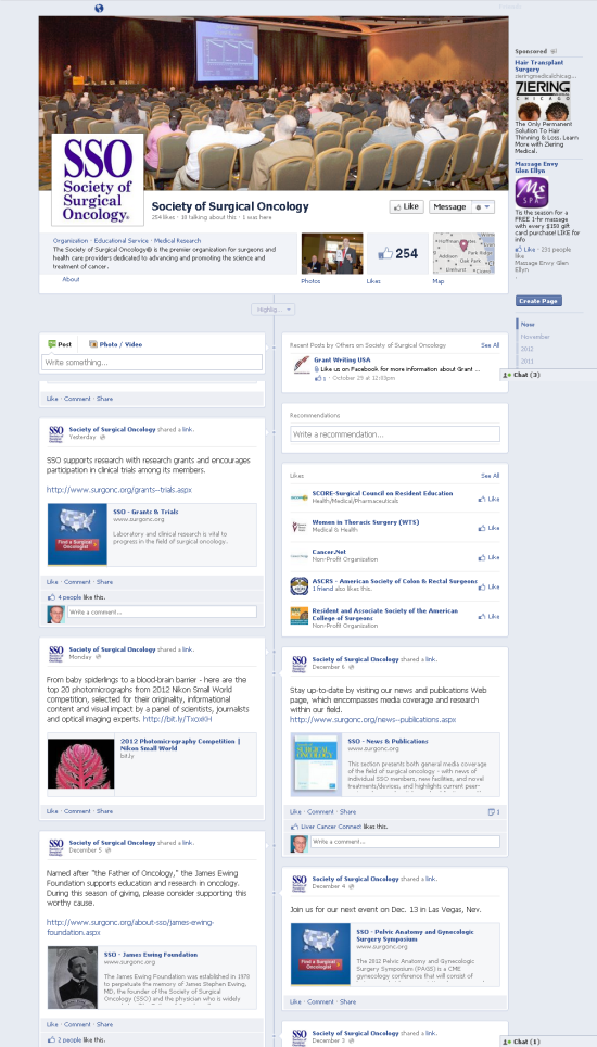 Society of Surgical Oncology (SSO) Facebook Page Screenshot